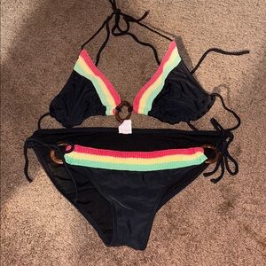 Black Bikini with Colorful Stripes